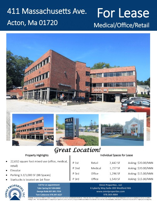For Lease 411 Massachusetts Ave., Acton, MA Omni Properties