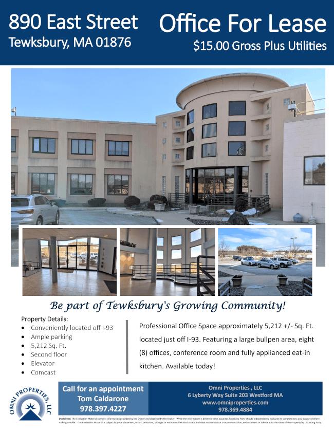 For Lease 890 East Street, Tewksbury, MA Omni Properties